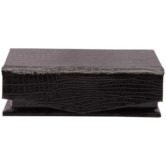 Tyndell Leatherette USB Box open showing black velvet padded cushion with elastic cord for flash drive presentation