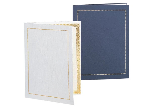 Side loading slip in White Gold and Blue Gold Atlas Certificate Holder for 8.5x11.