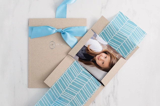 Kraft Tyndell Photo Cases in 5x7 through 16x20 showing natural kraft linen texture virgin photo mount board