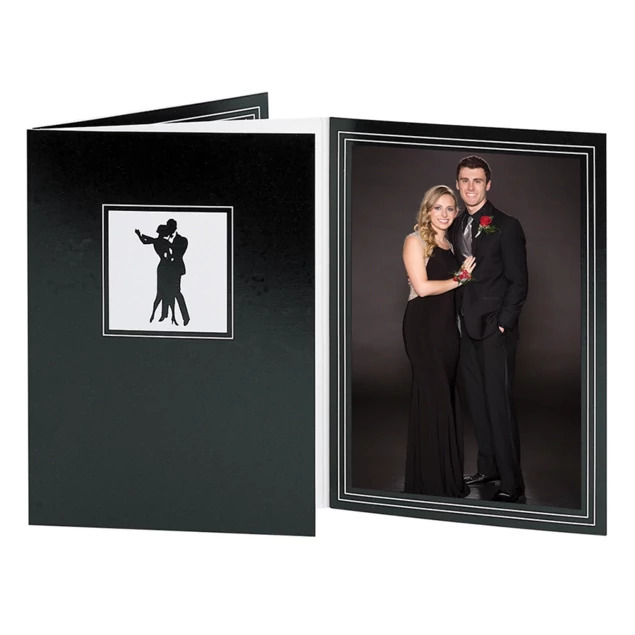 Tango Folder in Black showing dance design with top-loading design and thumb tab in 4x6, 5x7, and 8x10 sizes