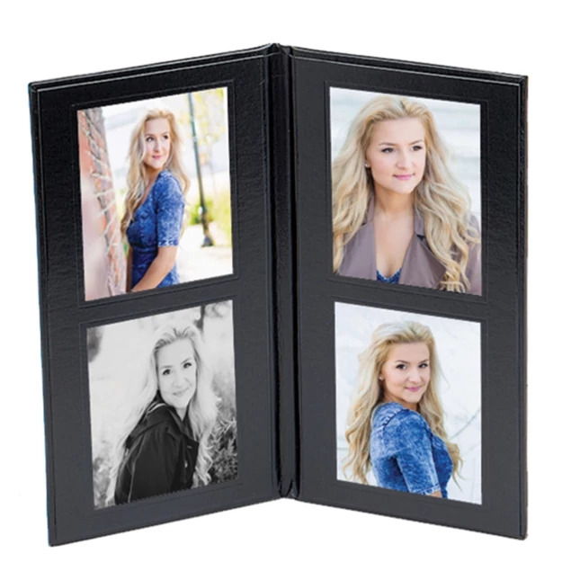 PG 4x5-4 Folio in Black Gold showing simulated leather cover with gold foil border detail around 4 vertical photo openings