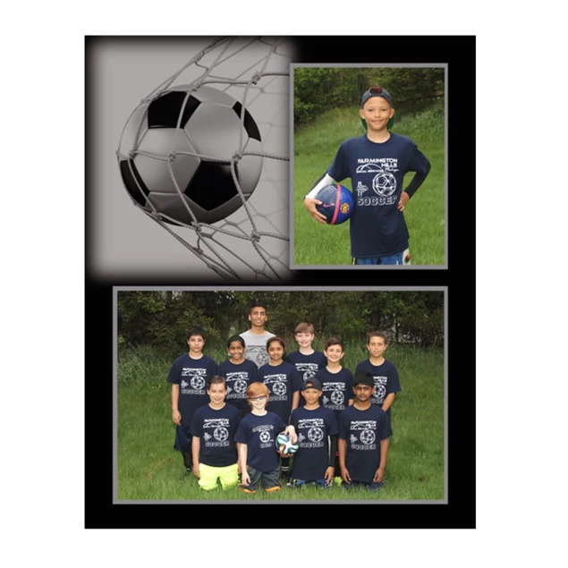 HD-104 Soccer Memory Mate showing soccer-themed duo-tone design with 7x5 and 3x5 photo openings
