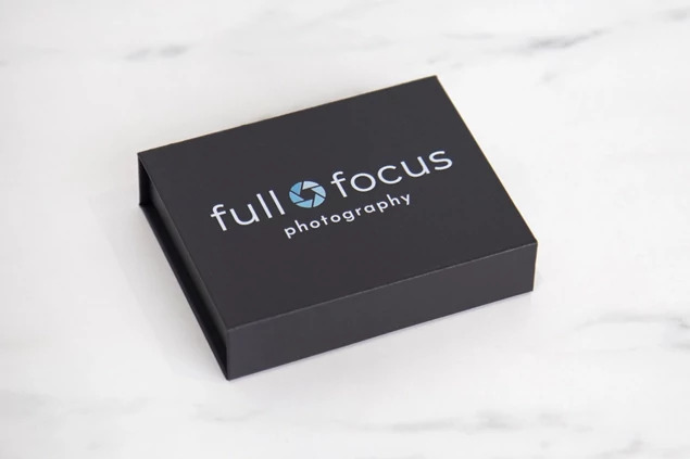 Black Magnetic USB Gift Box closed showing textured black coated art paper exterior and magnetic closure