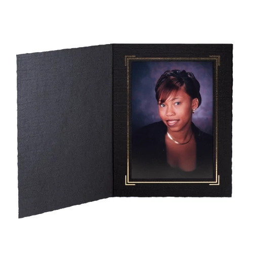 Pomeroy Folder in Black Gold showing waffle finish texture in 4x6 and 5x7 sizes