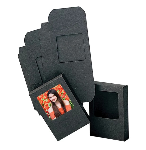 Tyndell Willow Wallet Box in Ebony Black with foil imprinted studio logo showing customization on linen finish wallet box